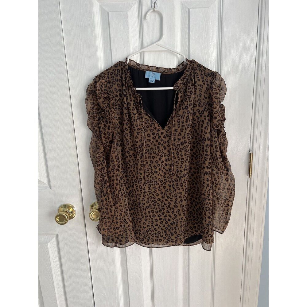 CeCe Womens Small Cheetah Print Blouse with‎ Black Polyester Lining